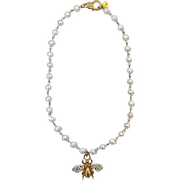 Honey Bee Pearl Necklace - Gold - Image #2