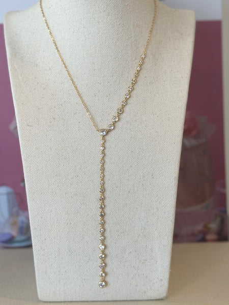 Gold CZ Lariat Necklace