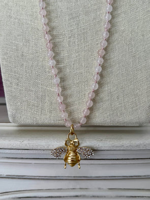 Rose Quartz Honey Bee Necklace