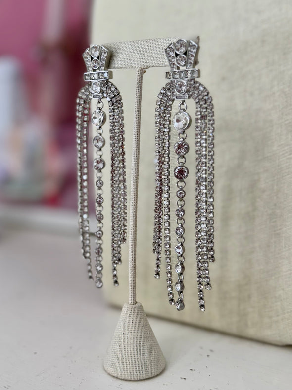 King Crown Crystal Long Earrings