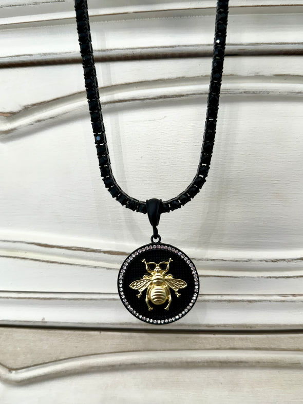 Black Jewel Queen Bee Long Necklace