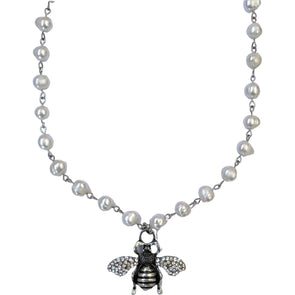 Honey Bee Pearl Necklace - Silver