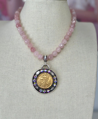 Sicily Goddess Necklace - Rose Quartz - Image #1