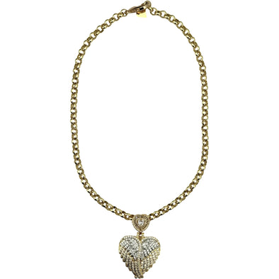 Angel Wings Heart Necklace - Gold - Image #1